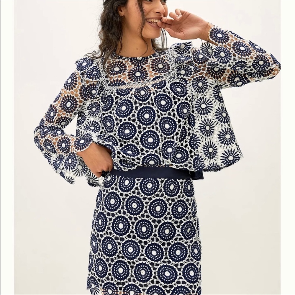 Anthropologie En Saison  embroidered long sleeve crochet set. Per - Picture 5 of 8